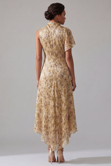 Hochhals mit A-Linie bedrucktes Champagnerkleid Mutter der Braut
