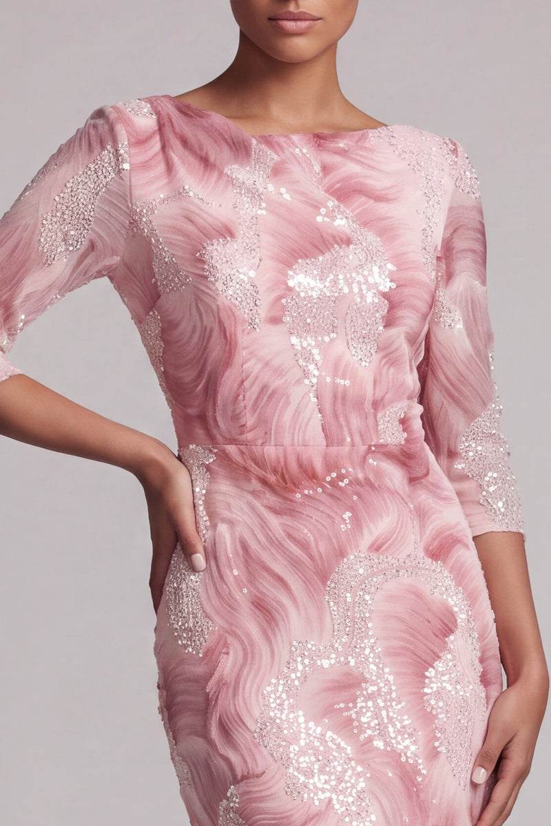Laden Sie das Bild in den Galerie-Viewer, Blush Pailletten 3/4-Ärmel Meerjungfrauen Kleid Mutter der Braut