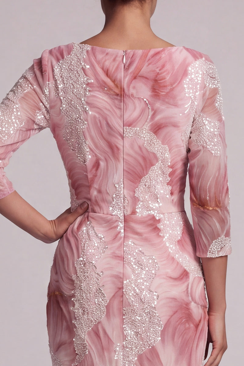 Laden Sie das Bild in den Galerie-Viewer, Blush Pailletten 3/4-Ärmel Meerjungfrauen Kleid Mutter der Braut