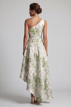 Eine Schulter hellgrün A Line Print Mother Of the Bride Kleid