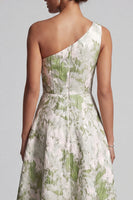 Laden Sie das Bild in den Galerie-Viewer, Eine Schulter hellgrün A Line Print Mother Of the Bride Kleid