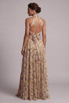 Champagner-Halter Schnitt aus einer Linie Mutter-der-Braut-Kleid