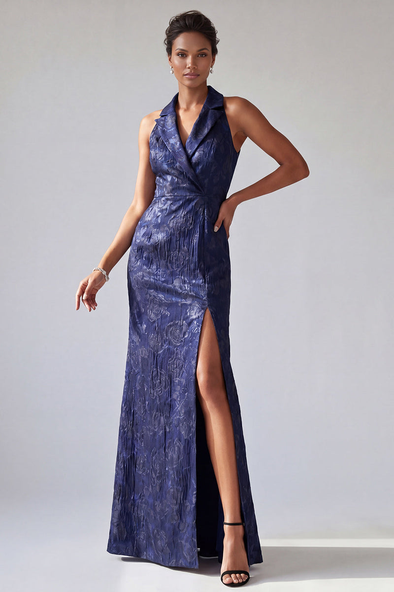 Laden Sie das Bild in den Galerie-Viewer, Neckholder-Meerjungfrau mit Spitzrevers Dunkellila Mutter-der-Braut-Kleid
