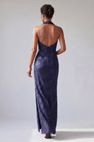 Laden Sie das Bild in den Galerie-Viewer, Neckholder-Meerjungfrau mit Spitzrevers Dunkellila Mutter-der-Braut-Kleid