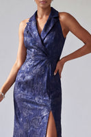 Laden Sie das Bild in den Galerie-Viewer, Neckholder-Meerjungfrau mit Spitzrevers Dunkellila Mutter-der-Braut-Kleid