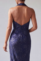 Laden Sie das Bild in den Galerie-Viewer, Neckholder-Meerjungfrau mit Spitzrevers Dunkellila Mutter-der-Braut-Kleid