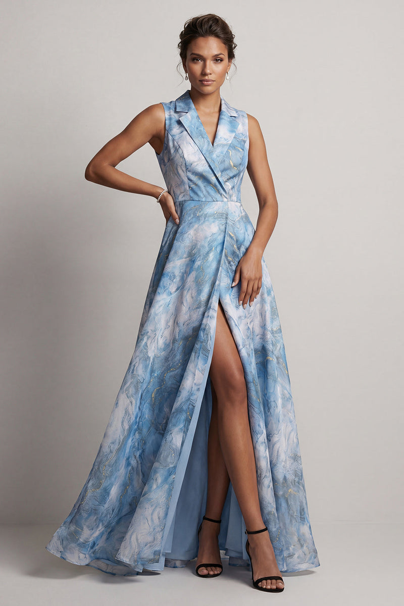Laden Sie das Bild in den Galerie-Viewer, Lake Blue Notched Revers Eine Linie Mutter der Braut Kleid