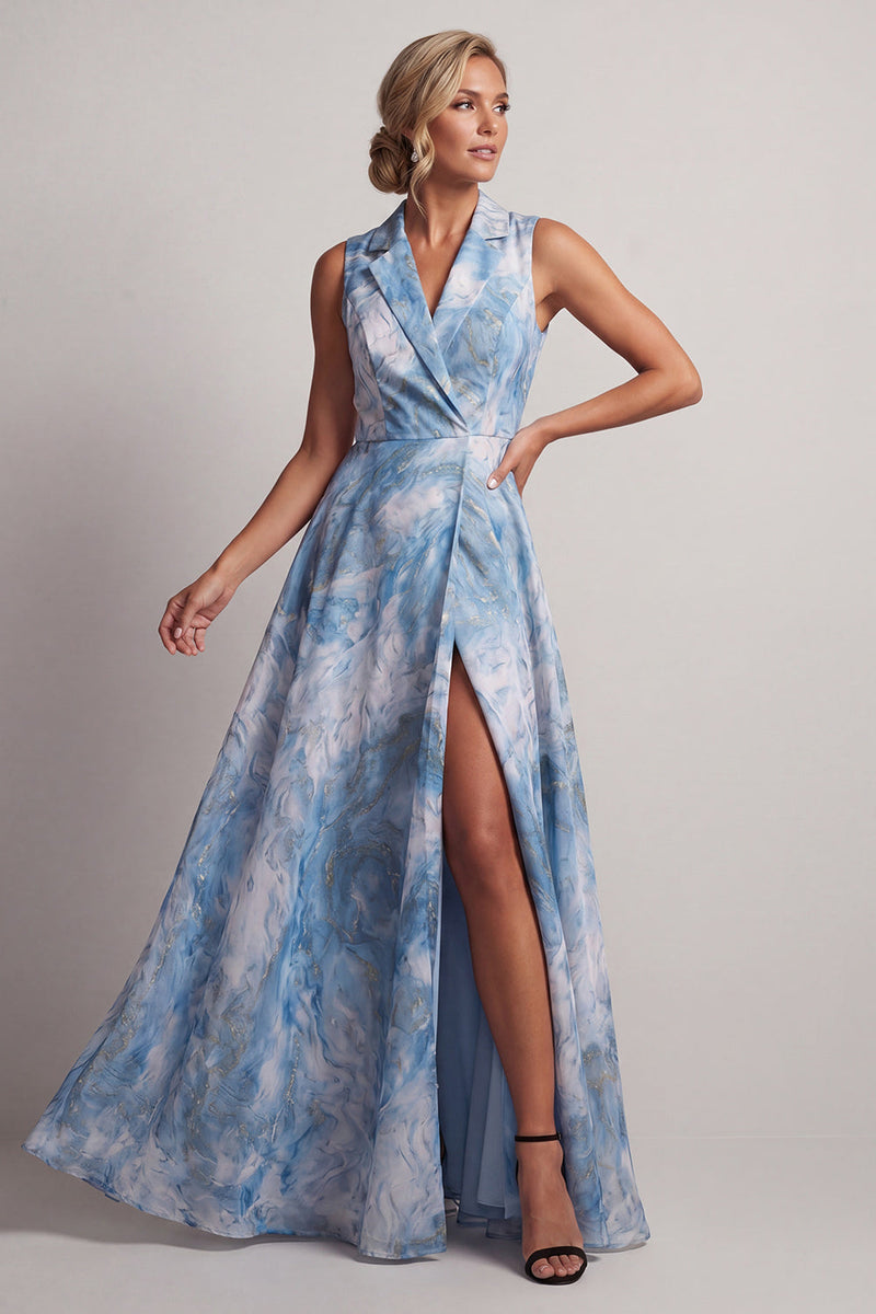 Laden Sie das Bild in den Galerie-Viewer, Lake Blue Notched Revers Eine Linie Mutter der Braut Kleid