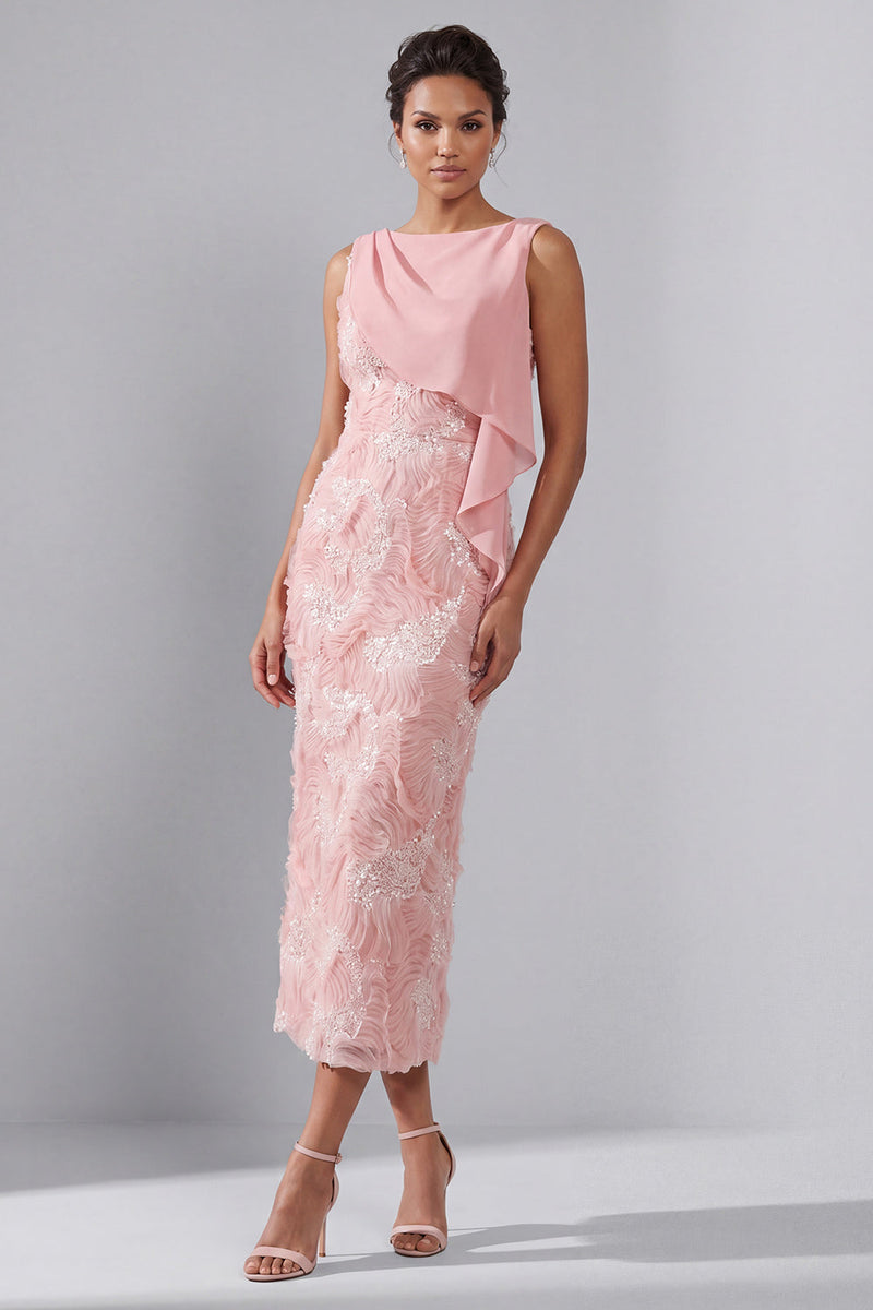 Laden Sie das Bild in den Galerie-Viewer, Rouge, Bateau-Halsscheide, Pailletten-Midi-Mutter der Braut, Kleid