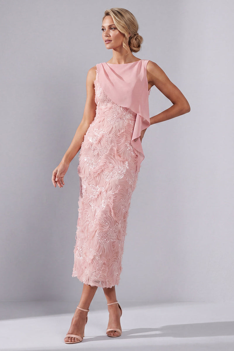 Laden Sie das Bild in den Galerie-Viewer, Rouge, Bateau-Halsscheide, Pailletten-Midi-Mutter der Braut, Kleid