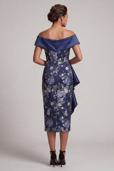 Off-the-shoulder marineblauer Bodycon Bodycon Midi Mutter der Braut mit Rüschen