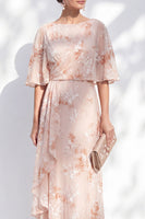 Laden Sie das Bild in den Galerie-Viewer, Meerjungfrau-Champagner-Blumenbateau-Hals mit Rüschen langes Mutter-der-Braut-Kleid