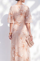 Laden Sie das Bild in den Galerie-Viewer, Meerjungfrau-Champagner-Blumenbateau-Hals mit Rüschen langes Mutter-der-Braut-Kleid
