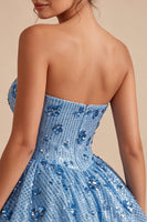 Laden Sie das Bild in den Galerie-Viewer, Glitzerndes A-Linie-Himmelblaues Sweetheart Pailletten-Homecoming-Kleid