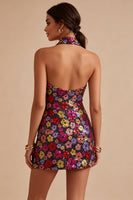 Laden Sie das Bild in den Galerie-Viewer, Glitzerndes schwarzes Blumenneckholder-Neckholder-Bodycon-Pailletten-Homecoming-Kleid