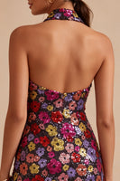 Laden Sie das Bild in den Galerie-Viewer, Glitzerndes schwarzes Blumenneckholder-Neckholder-Bodycon-Pailletten-Homecoming-Kleid