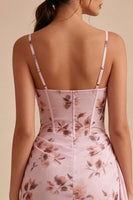 Laden Sie das Bild in den Galerie-Viewer, Pinkes Blumenkorsett – enges Chiffon-Mini-Cocktailkleid mit Schärpe