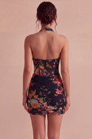 Laden Sie das Bild in den Galerie-Viewer, Schwarzes Neckholderhals-Floral-Transparentes Korsett, Bodycon Mini-Cocktailkleid