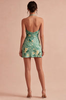 Laden Sie das Bild in den Galerie-Viewer, Hellgrünes Neckholderhals-Floral-Bodycon-Mini-Cocktailkleid
