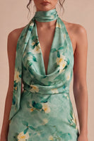 Laden Sie das Bild in den Galerie-Viewer, Hellgrünes Neckholderhals-Floral-Bodycon-Mini-Cocktailkleid