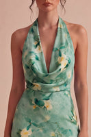 Laden Sie das Bild in den Galerie-Viewer, Hellgrünes Neckholderhals-Floral-Bodycon-Mini-Cocktailkleid