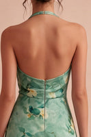 Laden Sie das Bild in den Galerie-Viewer, Hellgrünes Neckholderhals-Floral-Bodycon-Mini-Cocktailkleid