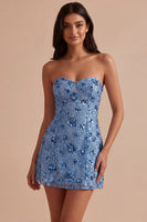 Laden Sie das Bild in den Galerie-Viewer, Glitzerndes Himmelblaues Sweetheart-Bodycon-Pailletten-Homecoming-Kleid