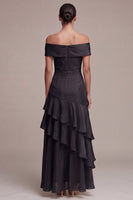 Laden Sie das Bild in den Galerie-Viewer, Off-the-shoulder A-Line langes Black-Tie-Kleid mit Rüschen