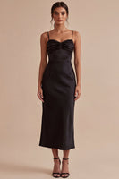 Laden Sie das Bild in den Galerie-Viewer, Spaghetti-Träger mit gerafftem Meerjungfrauen-Midi-Black-Tie-Kleid