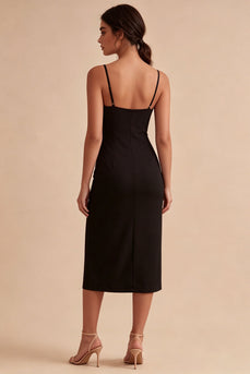 Black Bodycon Midi Spaghetti Träger Festliches Kleid mit Schlitz