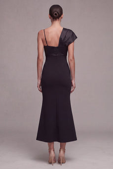 Meerjungfrauen-Spaghettiträger Midi Black-Tie-Kleid mit Schleife