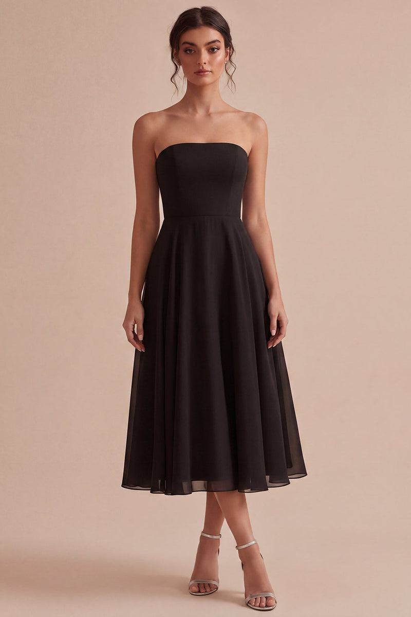 Laden Sie das Bild in den Galerie-Viewer, Trägerloses A-Line Midi Black-Tie-Kleid