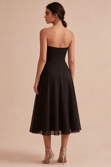 Trägerloses A-Line Midi Black-Tie-Kleid