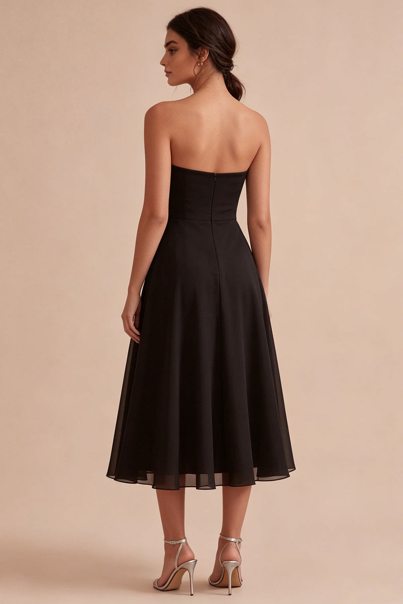 Laden Sie das Bild in den Galerie-Viewer, Trägerloses A-Line Midi Black-Tie-Kleid