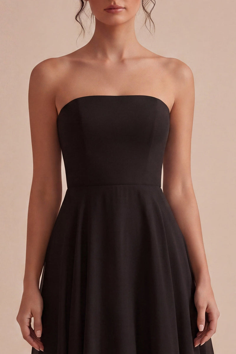 Laden Sie das Bild in den Galerie-Viewer, Trägerloses A-Line Midi Black-Tie-Kleid