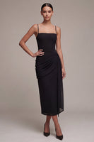 Laden Sie das Bild in den Galerie-Viewer, Sheathed Raped Spaghetti Träger Midi Black Tie Kleid