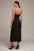 Laden Sie das Bild in den Galerie-Viewer, Sheathed Raped Spaghetti Träger Midi Black Tie Kleid