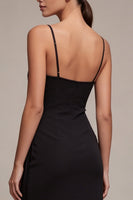 Laden Sie das Bild in den Galerie-Viewer, Sheathed Raped Spaghetti Träger Midi Black Tie Kleid