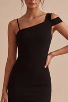 Laden Sie das Bild in den Galerie-Viewer, Schwarzes, einschulteriges, kurzes Bodycon-Festkleid mit Schlitz
