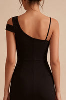 Laden Sie das Bild in den Galerie-Viewer, Schwarzes, einschulteriges, kurzes Bodycon-Festkleid mit Schlitz