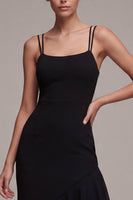 Laden Sie das Bild in den Galerie-Viewer, Schwarze Spaghettiträger Meerjungfrauen-Asymmetrisches Festliches Kleid mit Rüschen