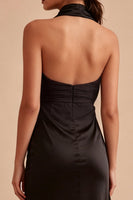 Laden Sie das Bild in den Galerie-Viewer, Rückenloses Neckholder-Midi-Schwarzes Meerjungfrauen-Festkleid mit Schlitz