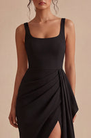 Laden Sie das Bild in den Galerie-Viewer, Schwarzes Scoop Bodycon Midi gerafftes Festkleid mit Schärpe