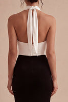Laden Sie das Bild in den Galerie-Viewer, Schwarz-weißes Halter-Schlüsselloch, rückenloses langes Meerjungfrauen-Festkleid mit Schlitz