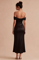 Laden Sie das Bild in den Galerie-Viewer, Schwarzes, schulterloses Meerjungfrauen-Satin-Lange Festkleid