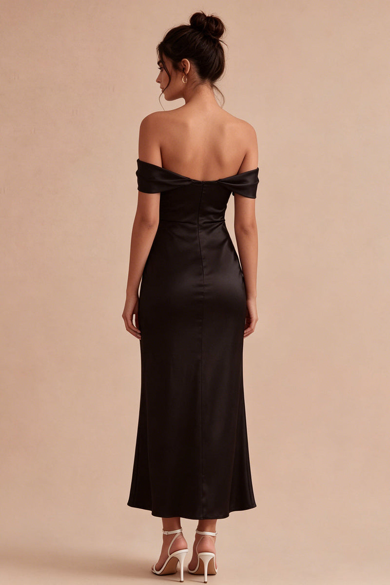 Laden Sie das Bild in den Galerie-Viewer, Schwarzes, schulterloses Meerjungfrauen-Satin-Lange Festkleid