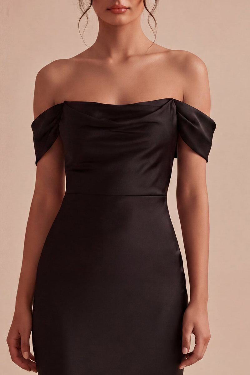Laden Sie das Bild in den Galerie-Viewer, Schwarzes, schulterloses Meerjungfrauen-Satin-Lange Festkleid