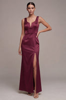 Laden Sie das Bild in den Galerie-Viewer, Burgundergrünes Meerjungfrauen-Korsett Satin-Festkleid mit Schlitz