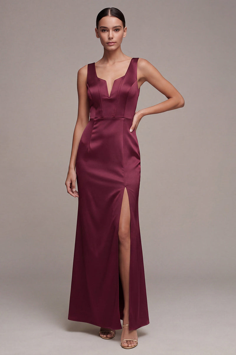Laden Sie das Bild in den Galerie-Viewer, Burgundergrünes Meerjungfrauen-Korsett Satin-Festkleid mit Schlitz