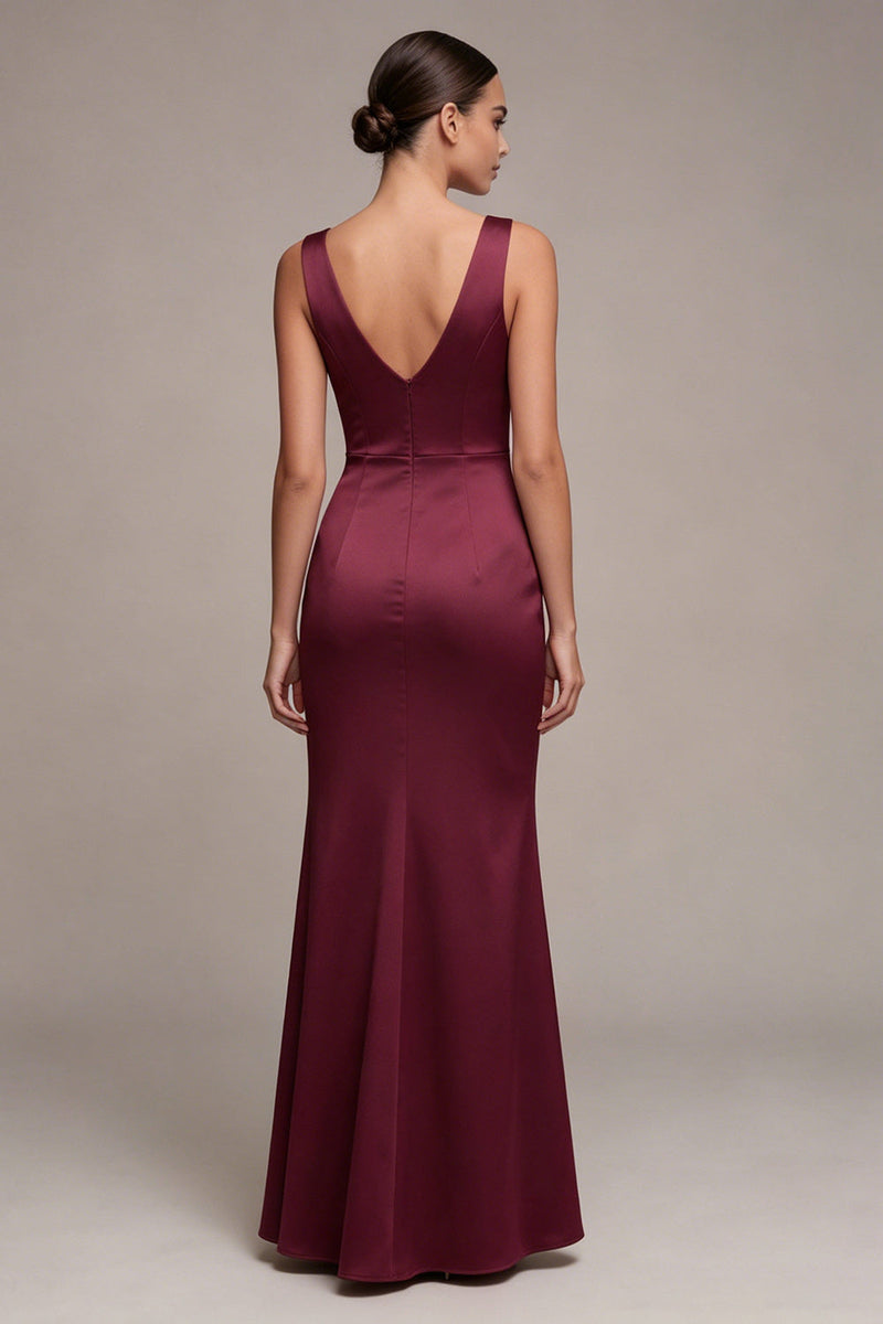 Laden Sie das Bild in den Galerie-Viewer, Burgundergrünes Meerjungfrauen-Korsett Satin-Festkleid mit Schlitz